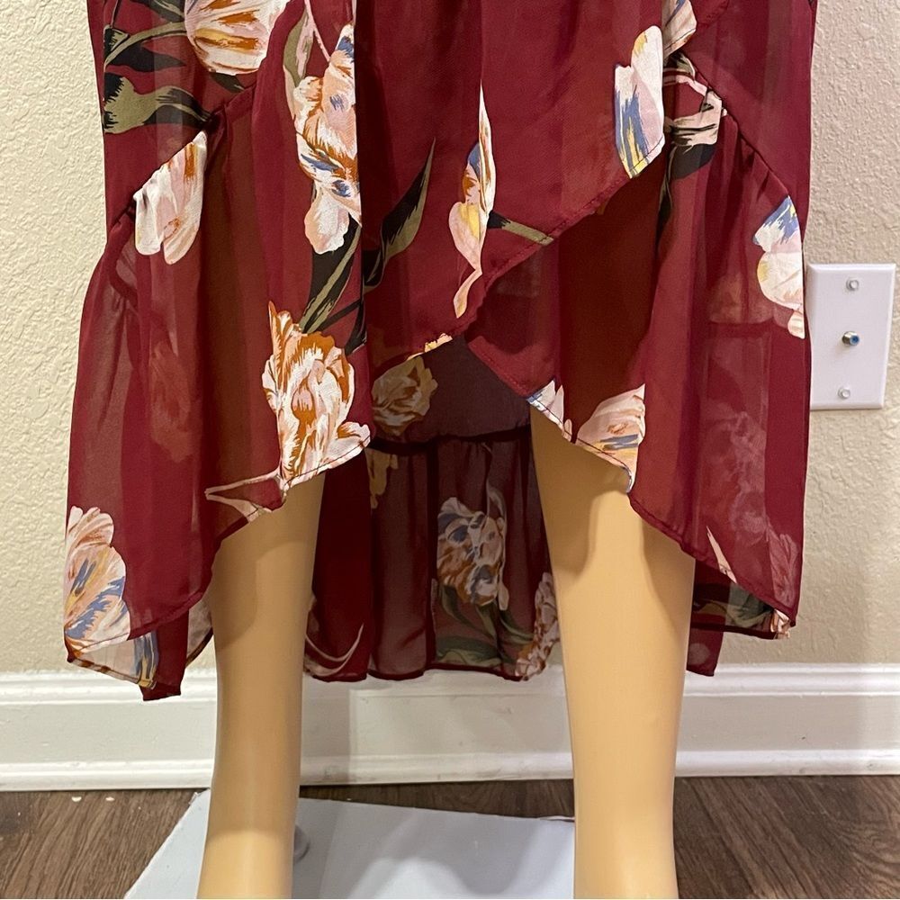 A New Day High Low Flowy Ruffle Dress Burgundy Red Size Large - Picture 6 of 11